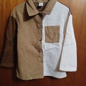SHEIN Brown and White Kids Button Down Shirt